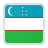 Flag of Uzbekistan with horizontal blue, white, and green stripes separated by red lines, a crescent moon, and twelve white stars in the top-left corner.